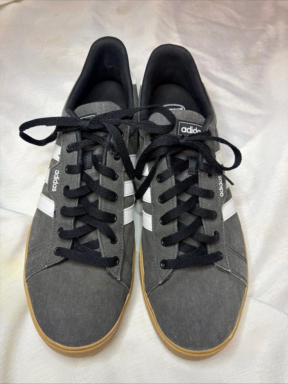 adidas Gray Sneakers with White Stripes and Gum Sole
